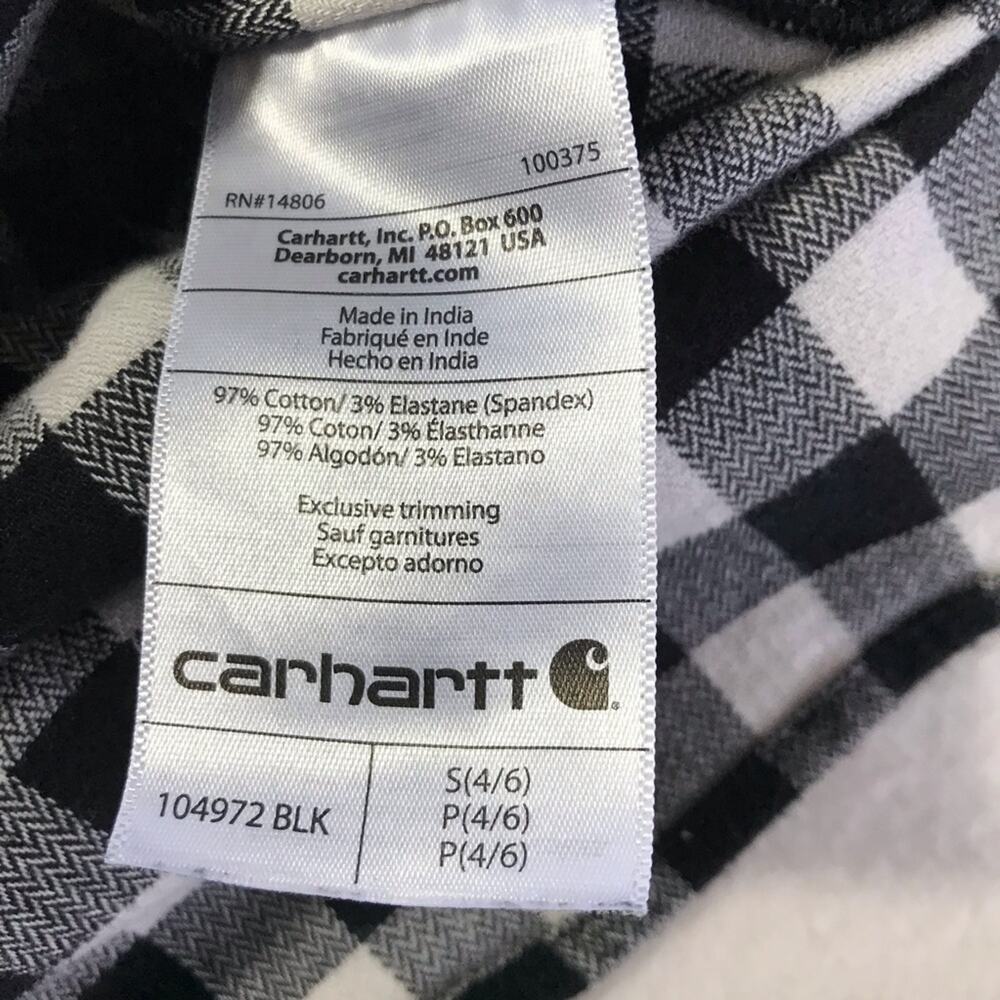 Carhartt womens S black white plaid long sleeve button up flannel loose fit - Picture 4 of 8